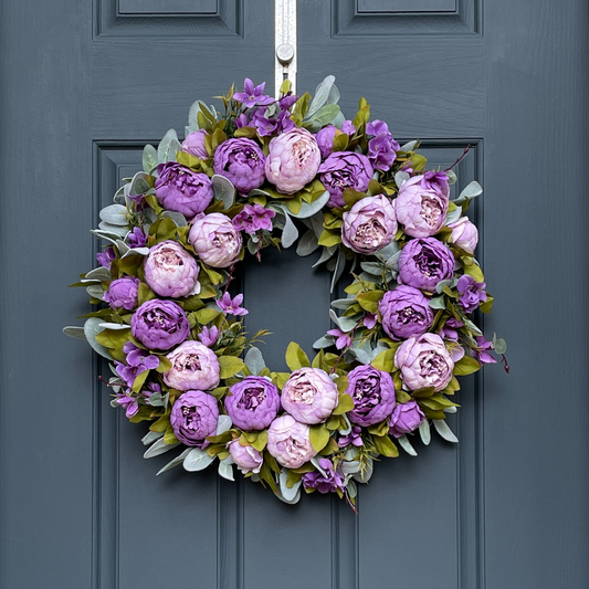 Purple Peony & Lambs Ear Wreath