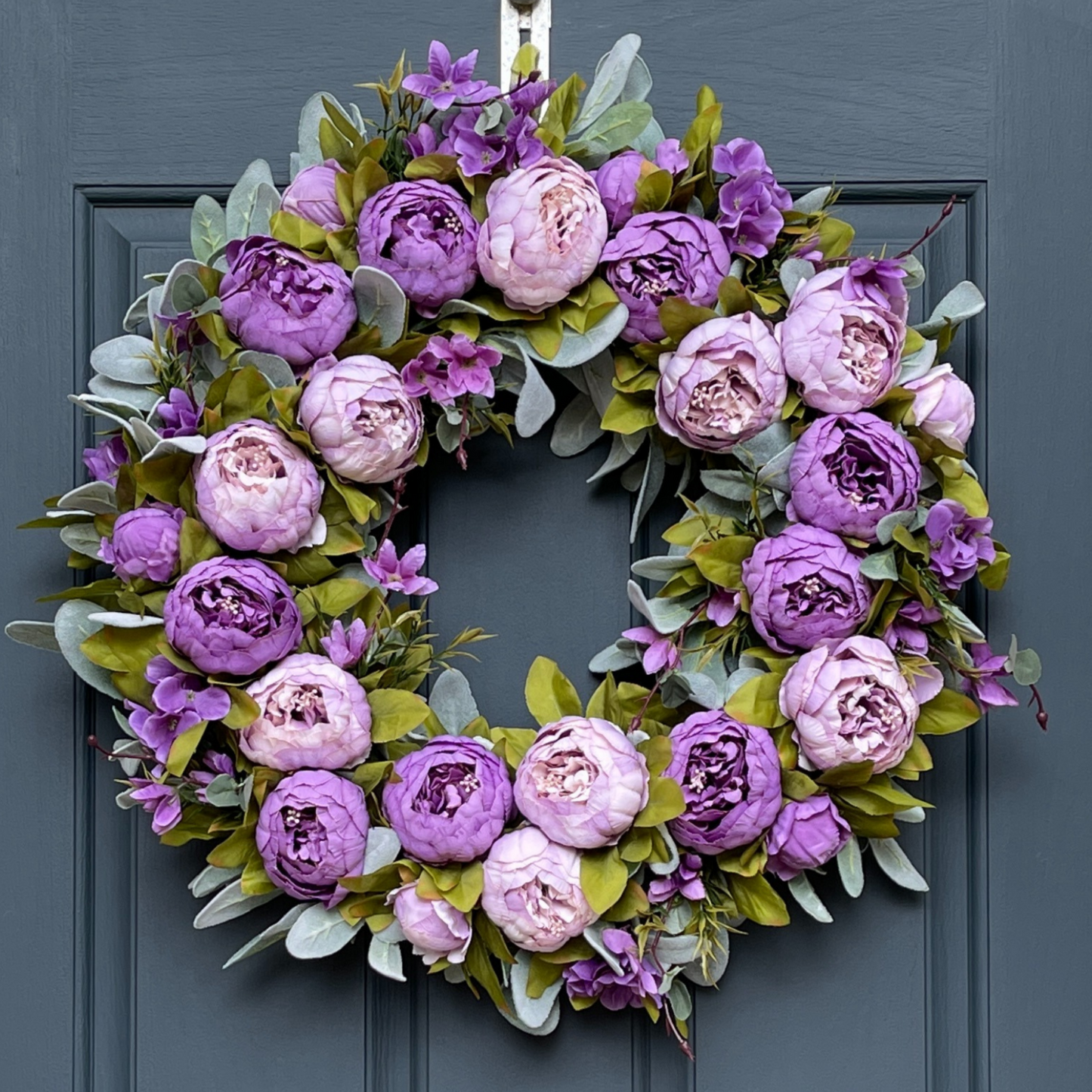 Spring + Summer Pink Peony & Lambs Ear Wreath