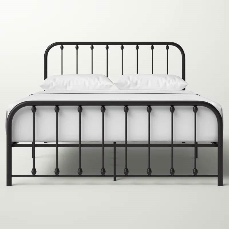 Queen Classic Black Metal Bed Frame with Rounded Corners Headboard and Footboard