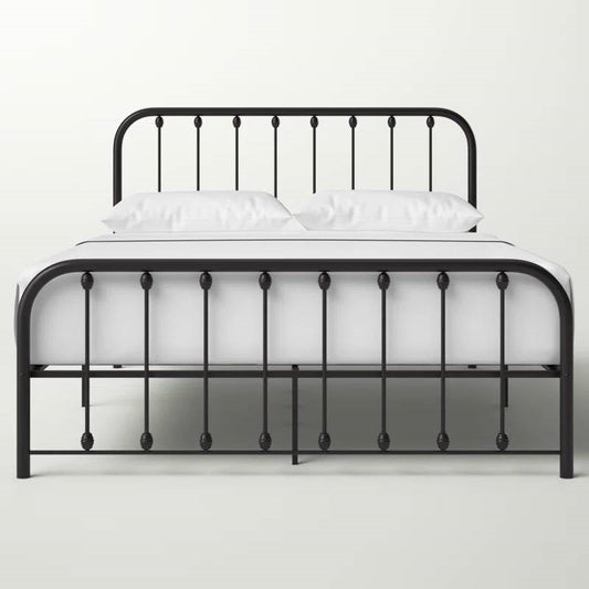 Queen Classic Black Metal Bed Frame with Rounded Corners Headboard and Footboard