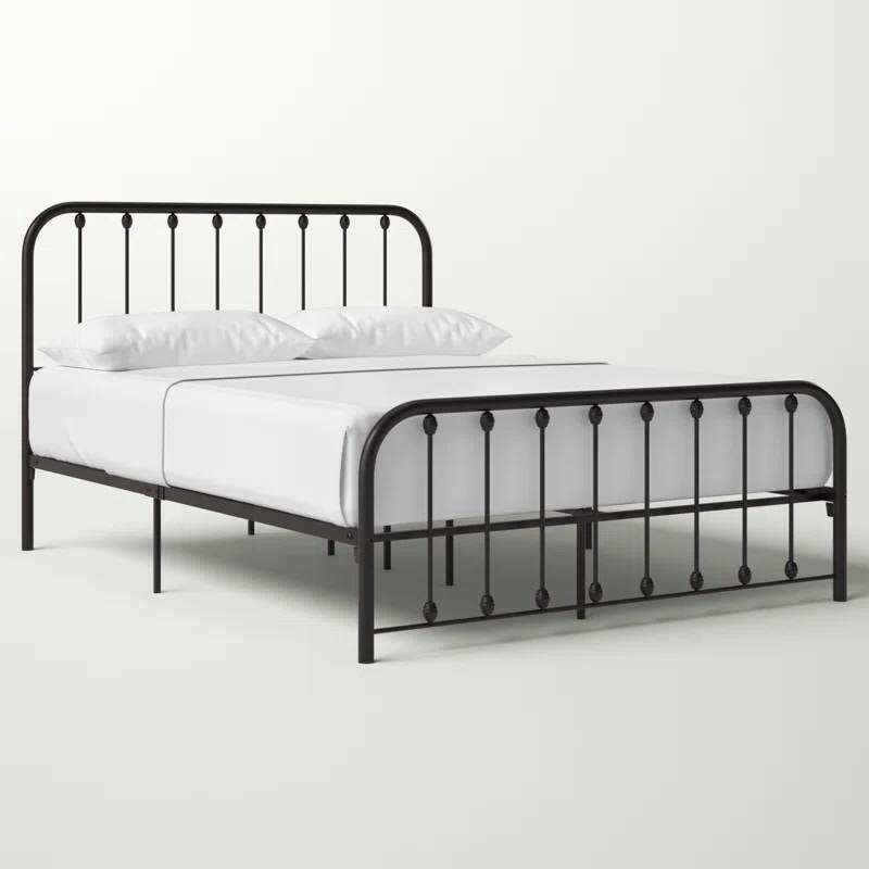 Queen Classic Black Metal Bed Frame with Rounded Corners Headboard and Footboard