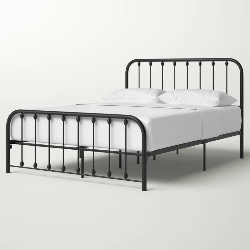 Queen Classic Black Metal Bed Frame with Rounded Corners Headboard and Footboard