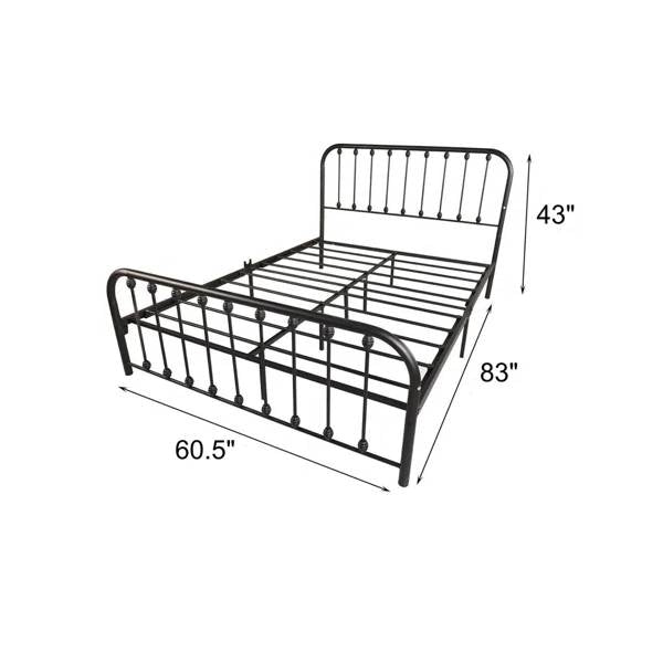 Queen Classic Black Metal Bed Frame with Rounded Corners Headboard and Footboard