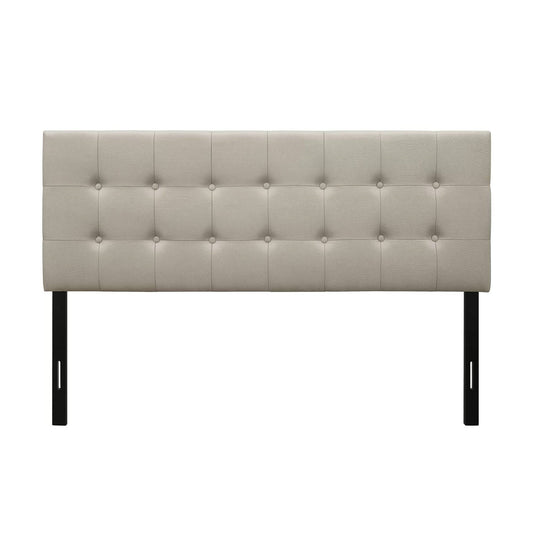 Queen Button-Tufted Headboard in Light Grey Beige Taupe Upholstered Fabric