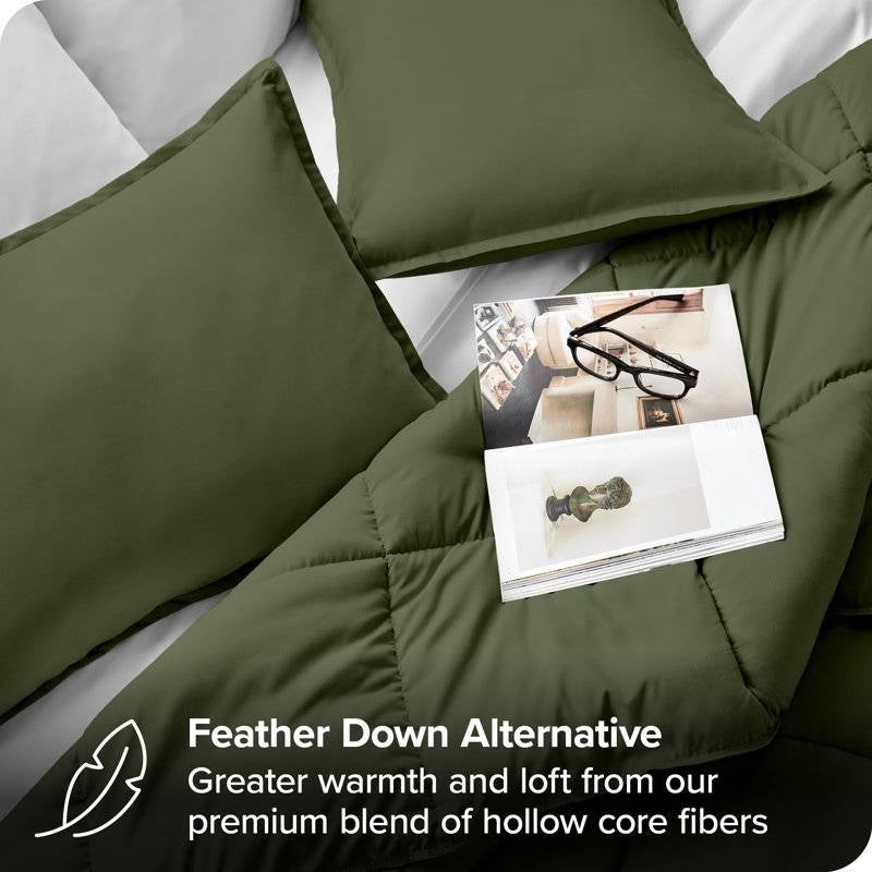 Queen size Hypoallergenic Down Alternative Comforter Set in Olive Green