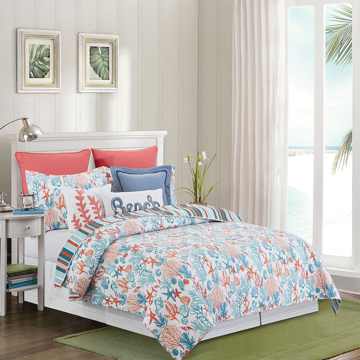 Quilt Cotton - Tangerine Coast Coral Reef Bedspread Set King/Queen/Twin