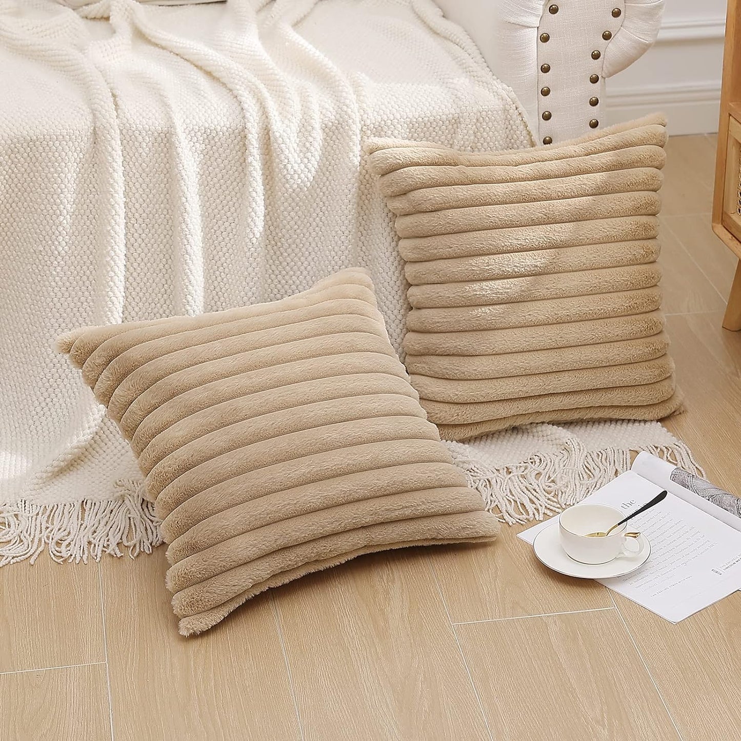 Pack of 2 Polyester Blend Throw Square Pillow Cover & Insert reversible sides, removable cover size 18x18 inch