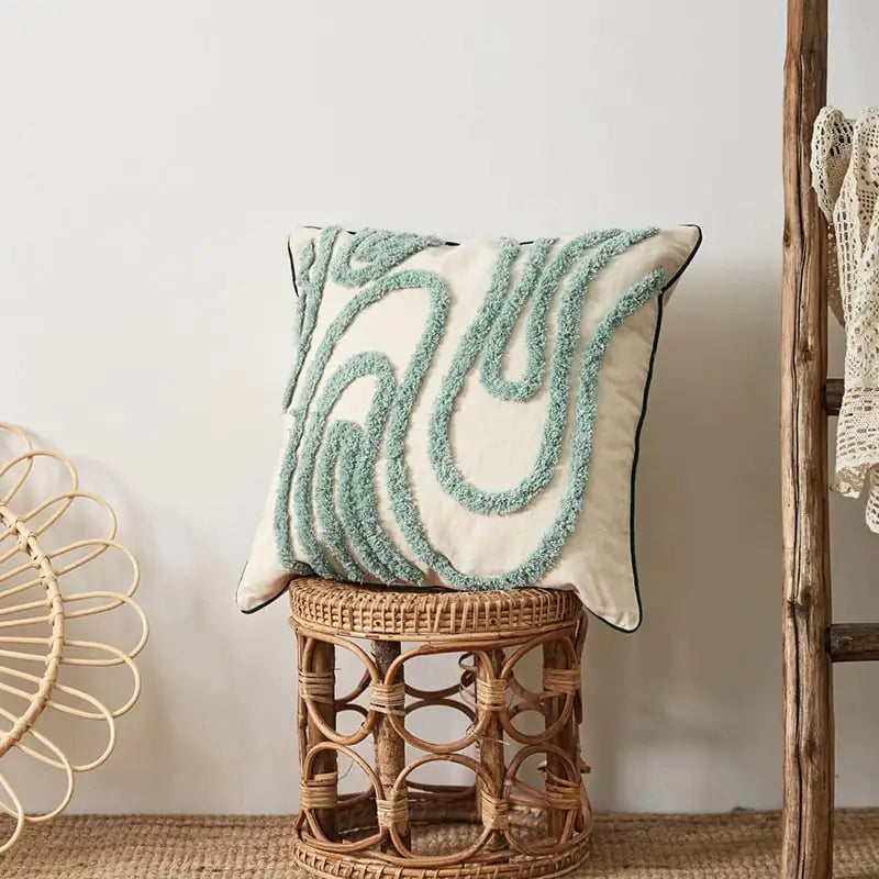 Geometric Embroidery Tufted Pillow
