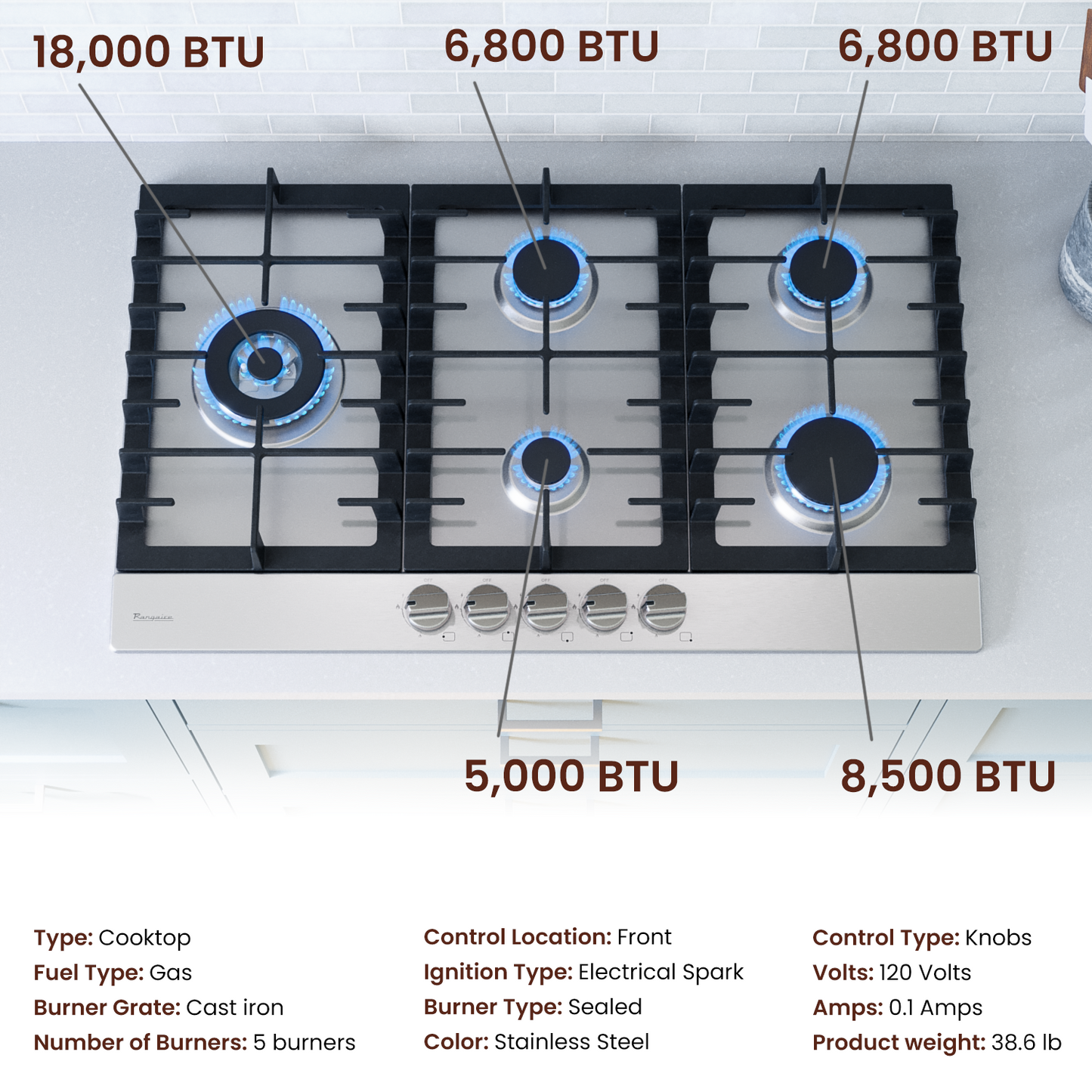 Rangaire 30" Gas Cooktop 5 Burners Stainless Steel RCG301S