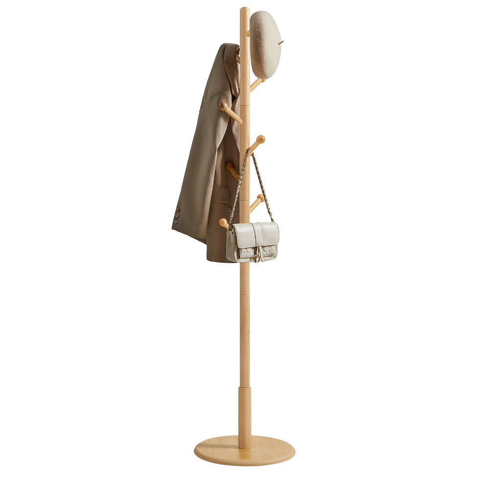 Coat Rack, Solid Coat Stand, Hall Tree, 8 Hooks, Walnut Color