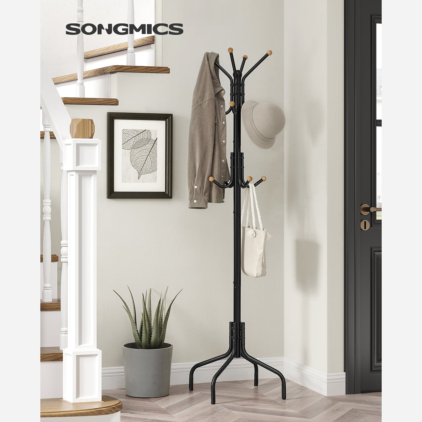 Coat Rack Freestanding with 12 Hooks and 4 Legs