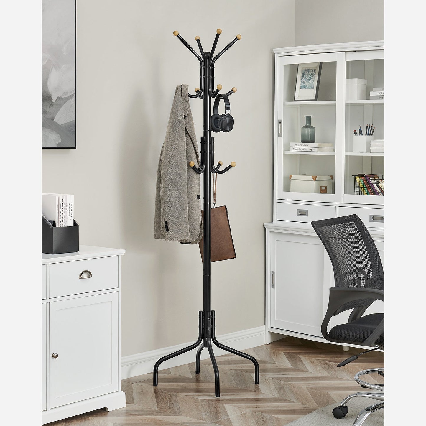 Coat Rack Freestanding with 12 Hooks and 4 Legs