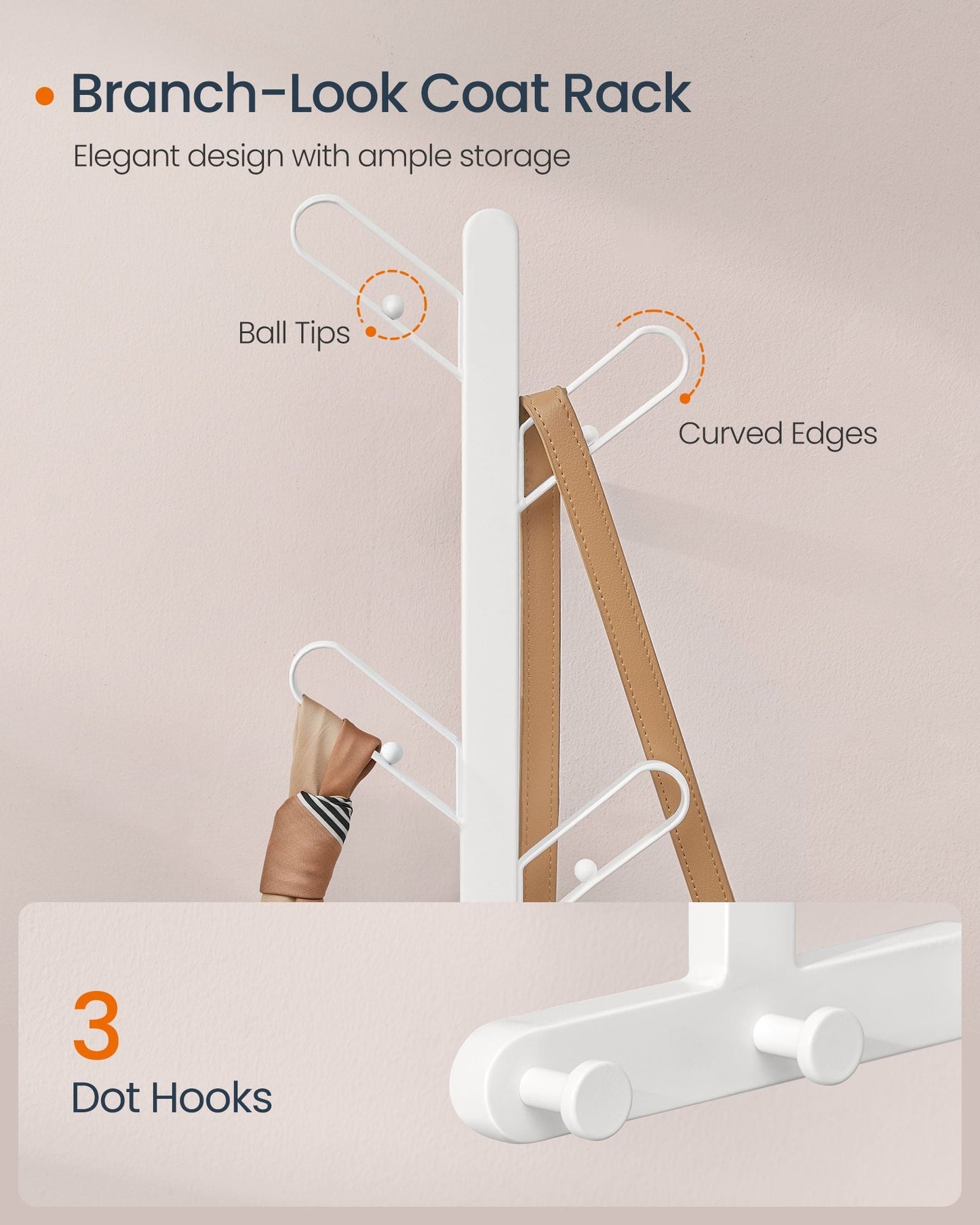 Wall-Mounted Coat Rack with 7 Hooks, Ball Tips