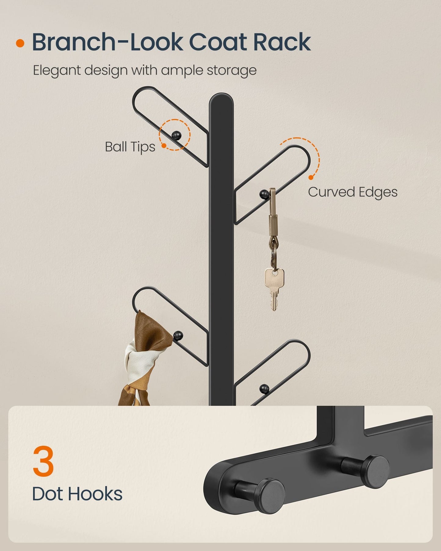 Set of 2 Wall-Mounted Coat Racksh-Look Racks with 14 Hooks, Ball Tips