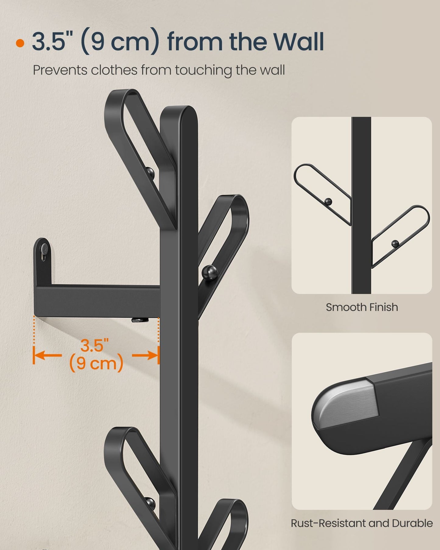Set of 2 Wall-Mounted Coat Racksh-Look Racks with 14 Hooks, Ball Tips