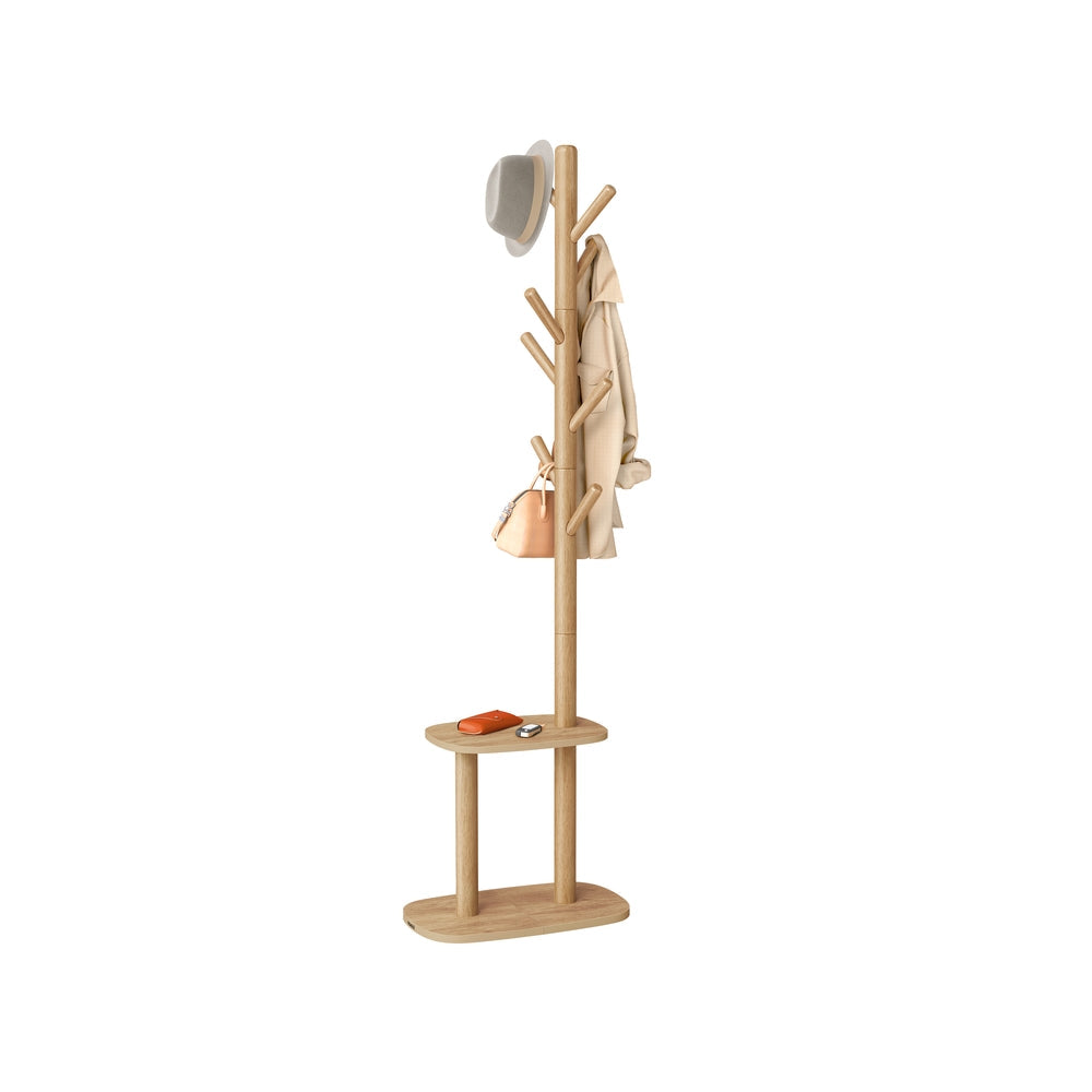 Hall Coat Tree with 8 Hooks and Storage Shelf