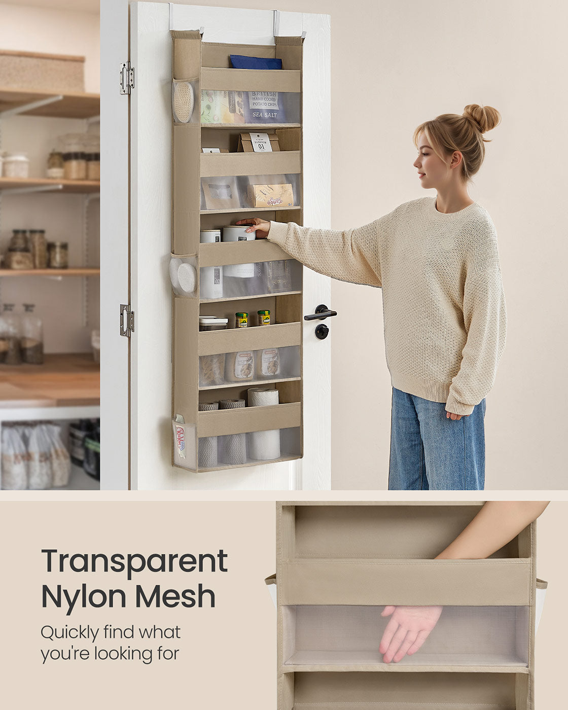 Hanging Door Organizer with 5 Large Pockets