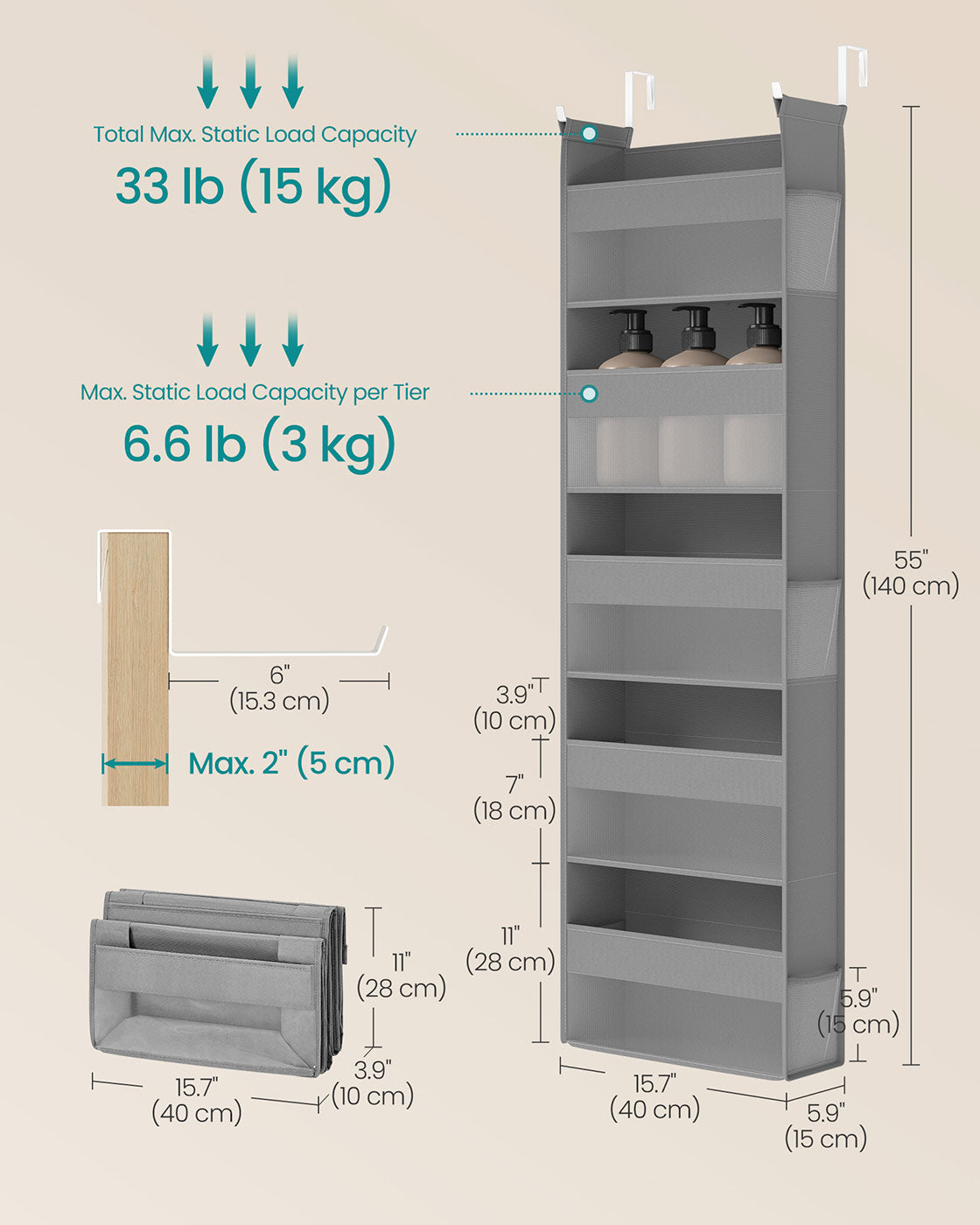 Set of 2 Hanging Door Organizers with 5 Large Pockets