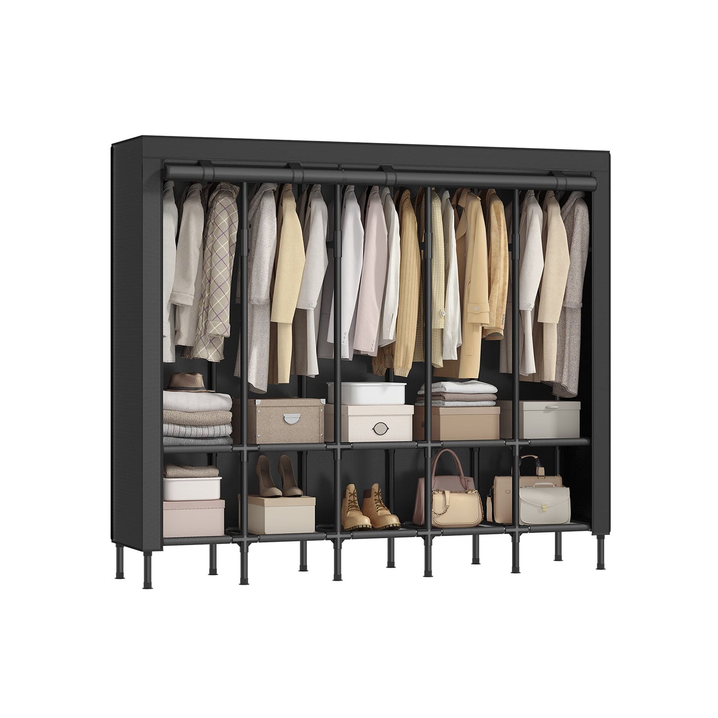 83.5 Inch Wardrobe Closet with 5 Hanging Rails and 10 Shelves