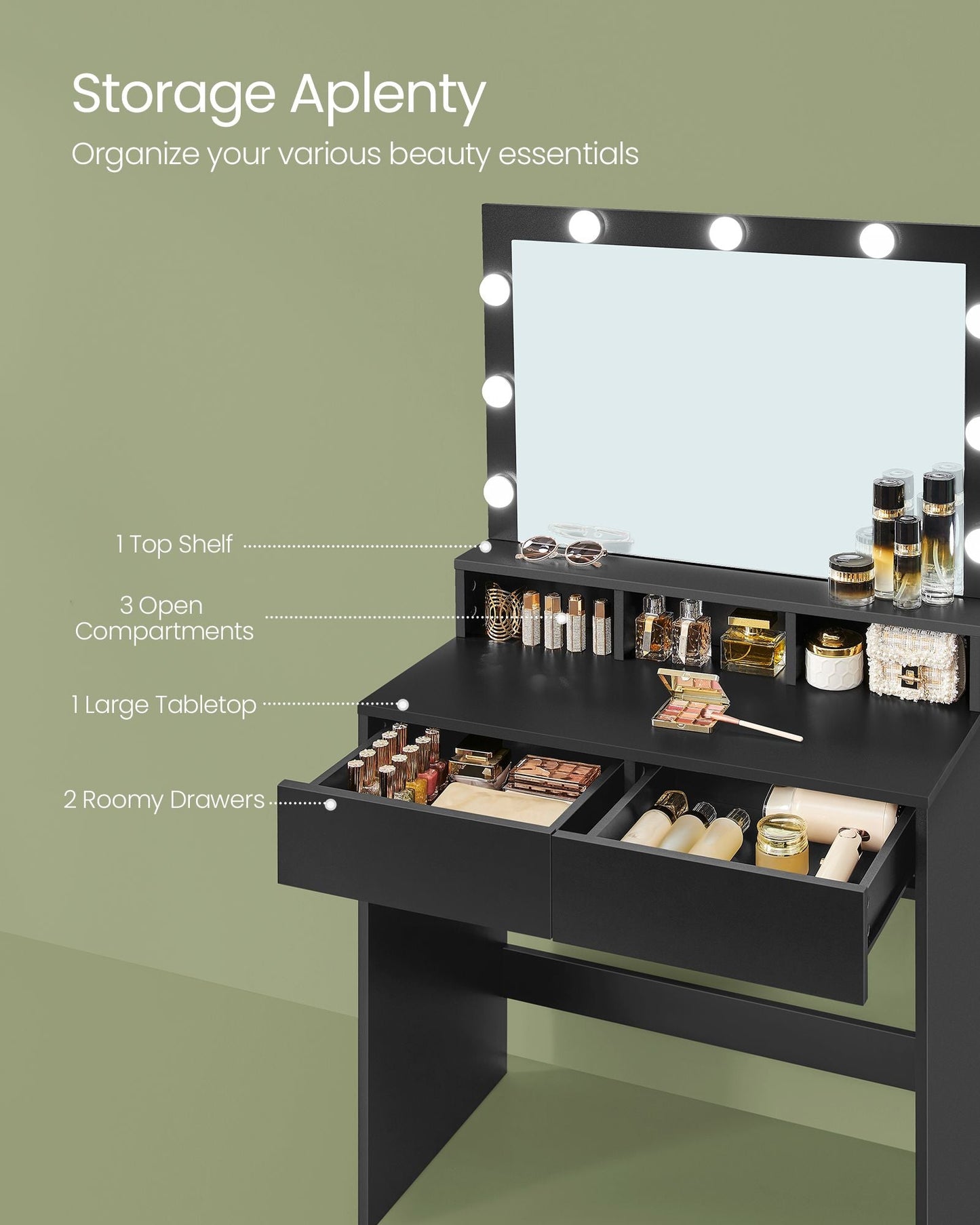 Vanity Desk with Mirror and Lights