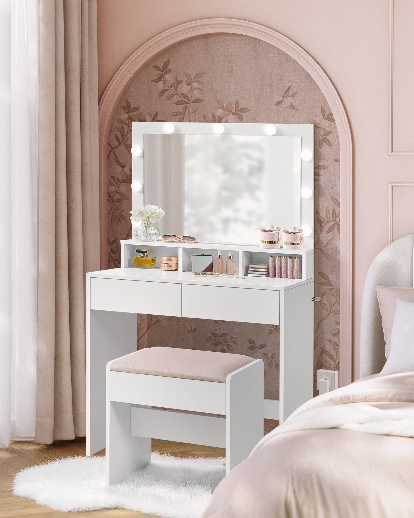 Vanity Desk with Mirror and Lights