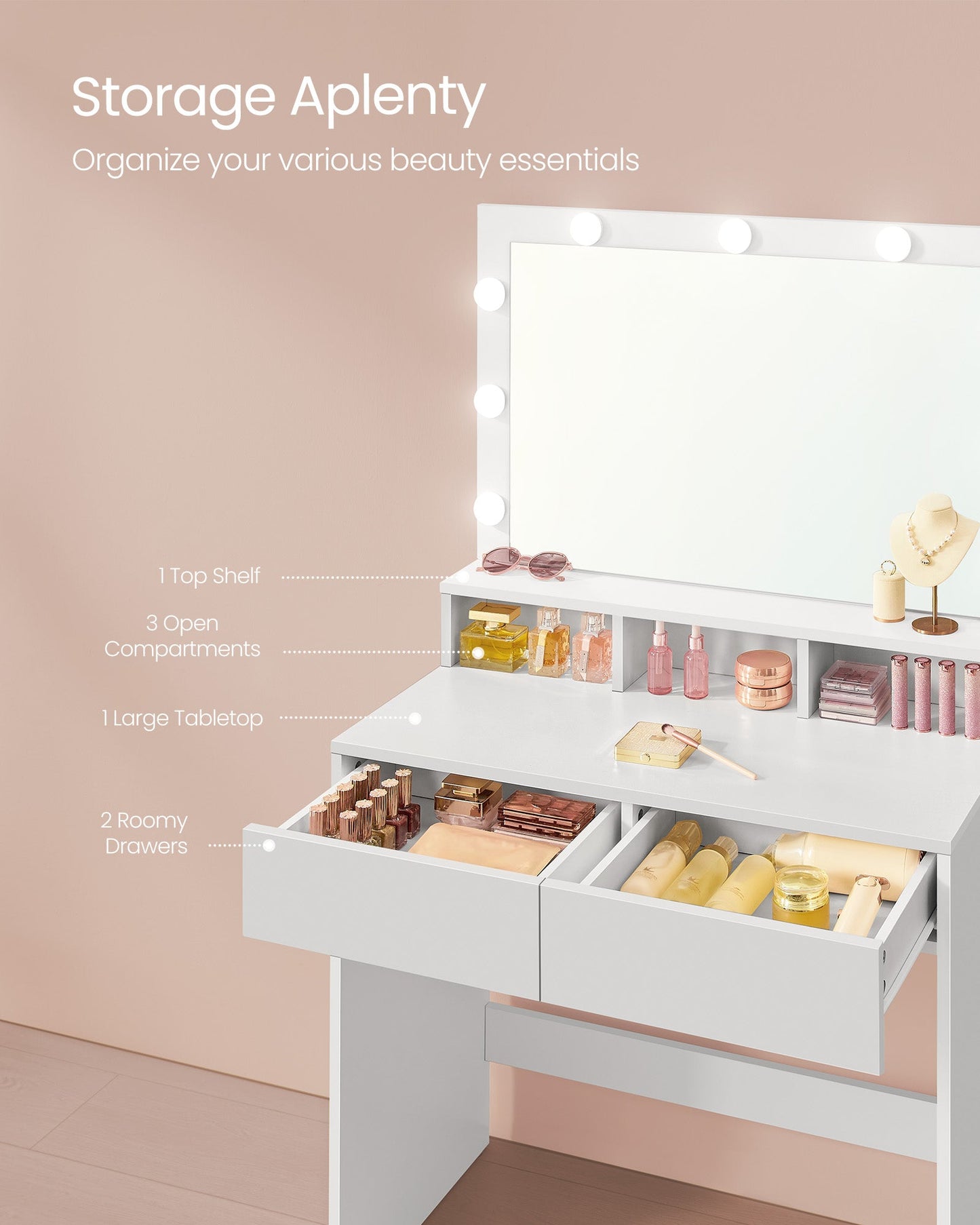 Vanity Desk with Mirror and Lights