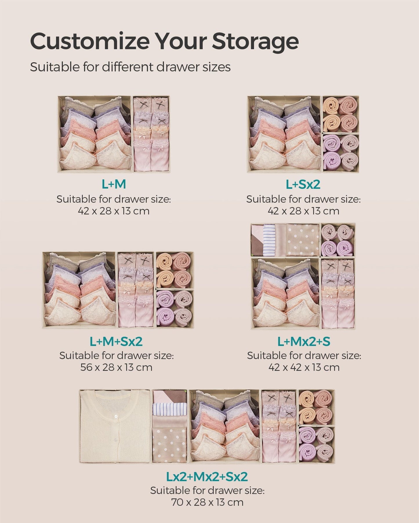 Dresser Drawer Organizers, Set of 6