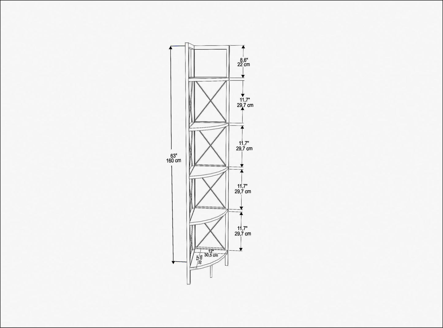 Remo 63 inch Tall Industrial Corner Bookcase with Metal Frame