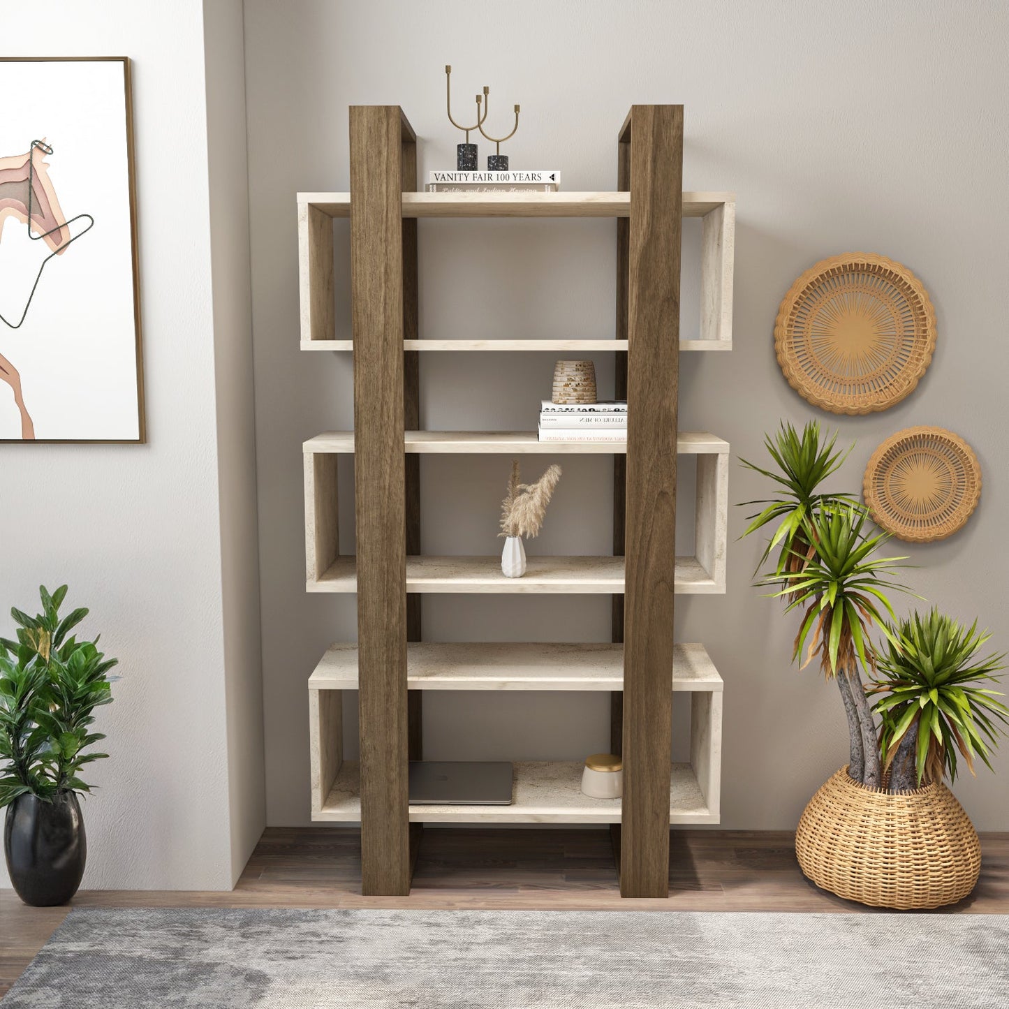 Reina 59" Modern Bookcase with Open Shelves