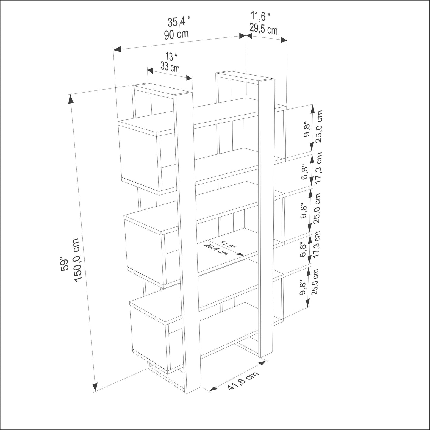 Reina 59" Modern Bookcase with Open Shelves