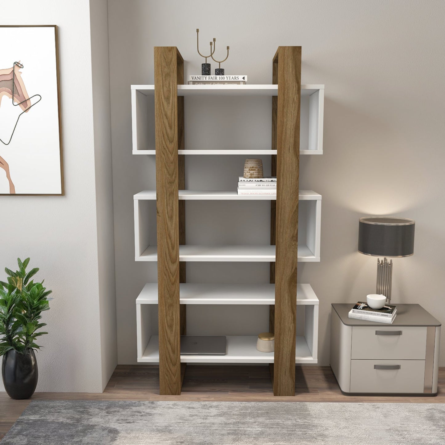 Reina 59" Modern Bookcase with Open Shelves