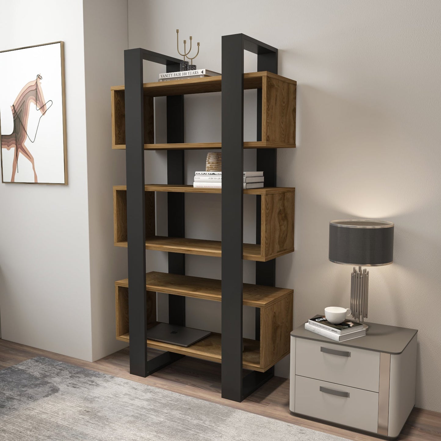 Reina 59" Modern Bookcase with Open Shelves