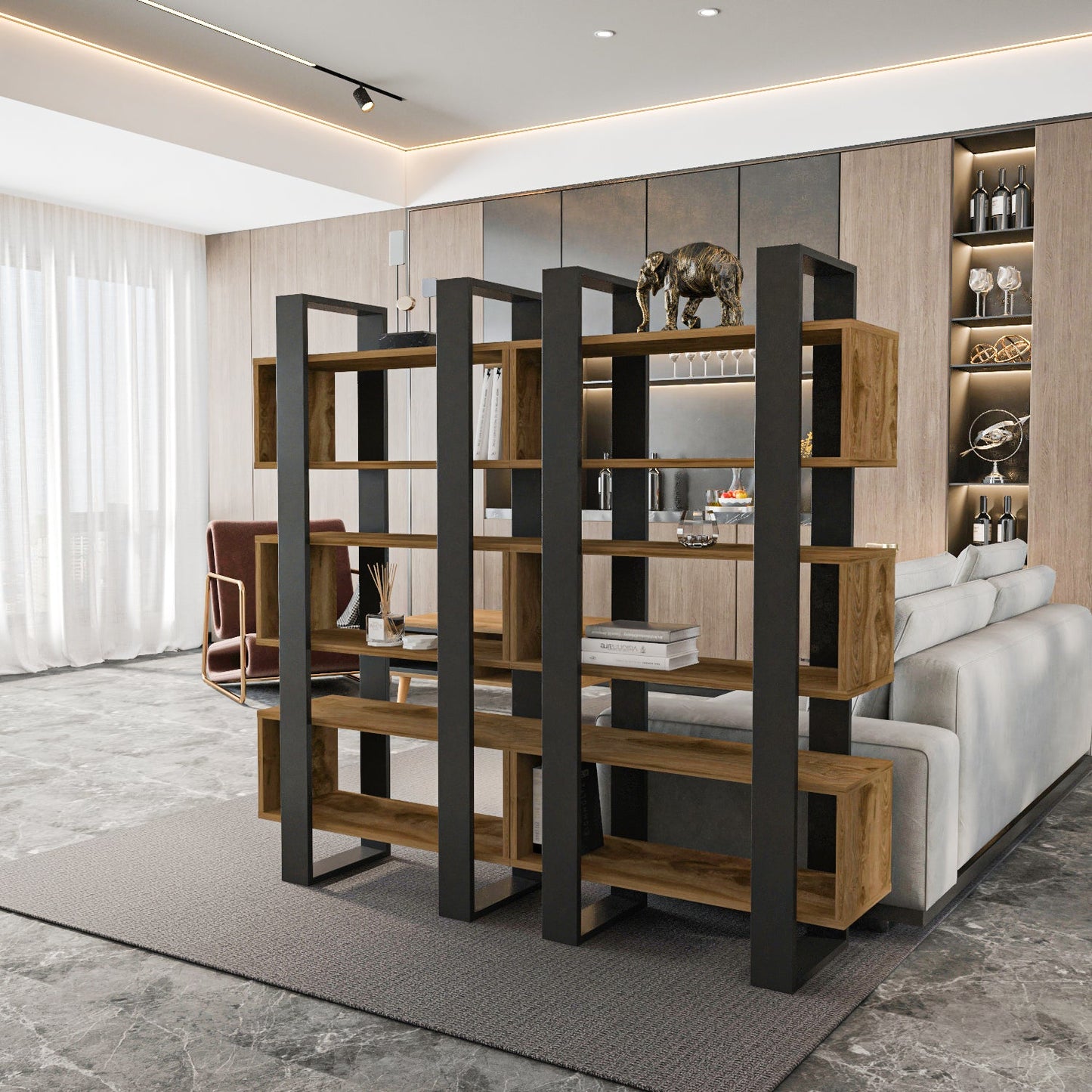 Reina 59" Modern Bookcase with Open Shelves