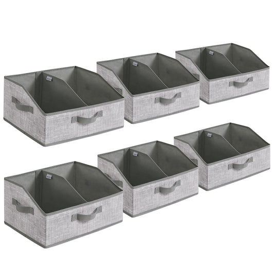 Set of 6 Storage Baskets, Foldable Storage Bins, Fabric Boxes, 15.7 x 11.8 x 7.9 Inches, Closet Storage Organizers, 3 Handles, for Bedroom, Living Room, Cattail Gray