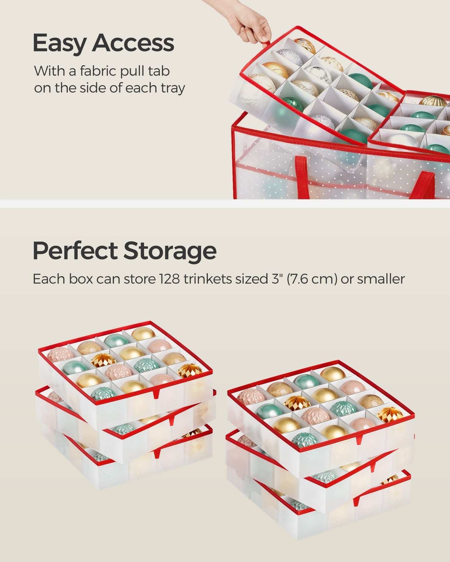 Set of 2 Large Christmas Ornament Storage Boxes
