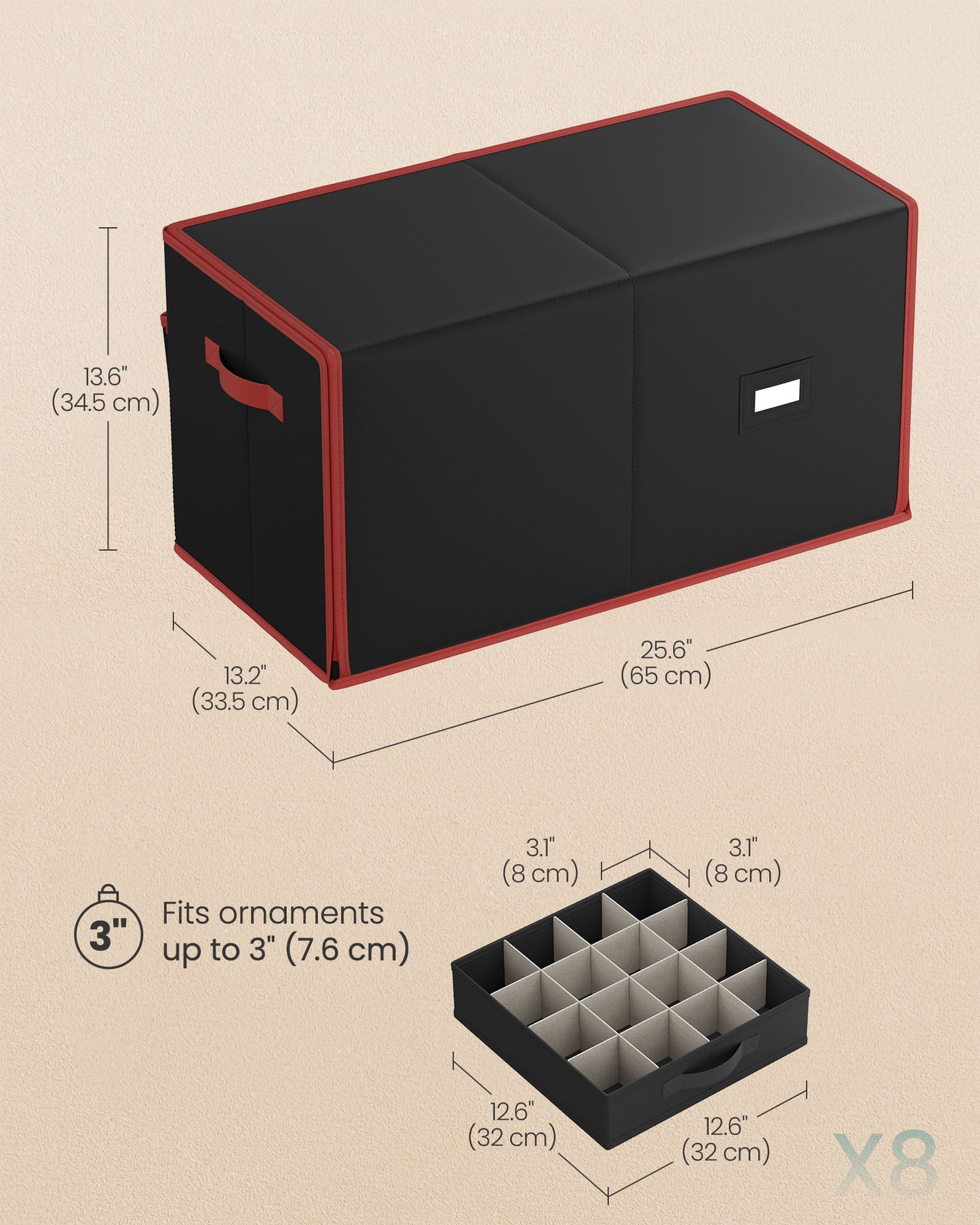 Large Christmas Ornament Storage Box with 128 Slots