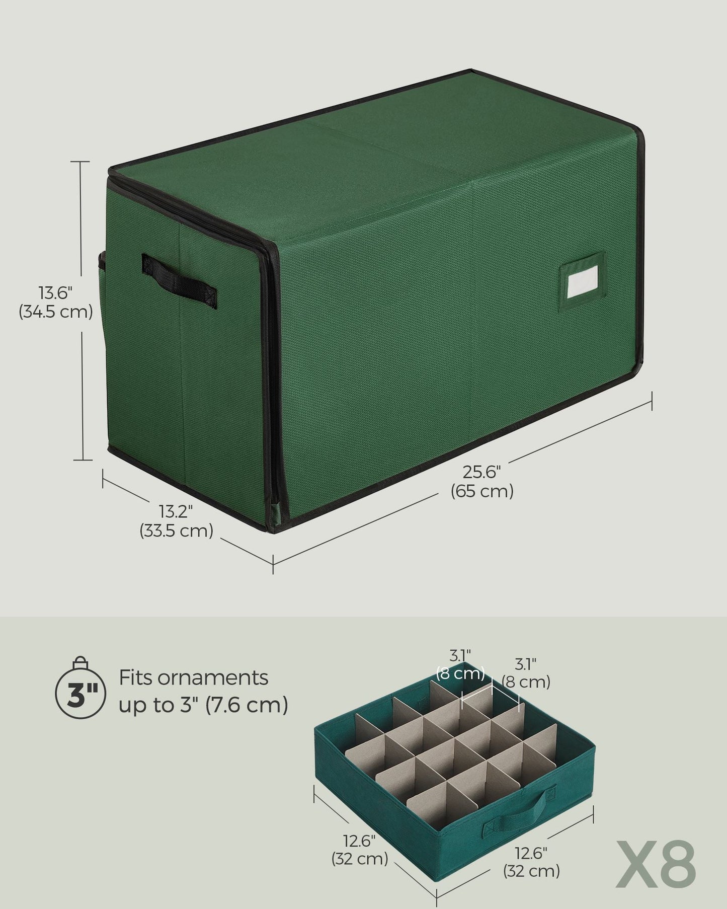 Large Christmas Ornament Storage Box with 128 Slots