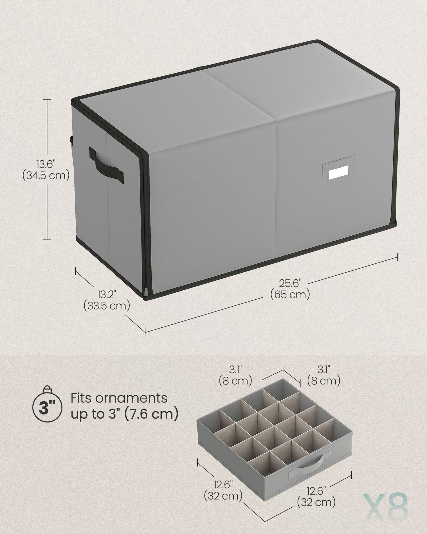Large Christmas Ornament Storage Box with 128 Slots