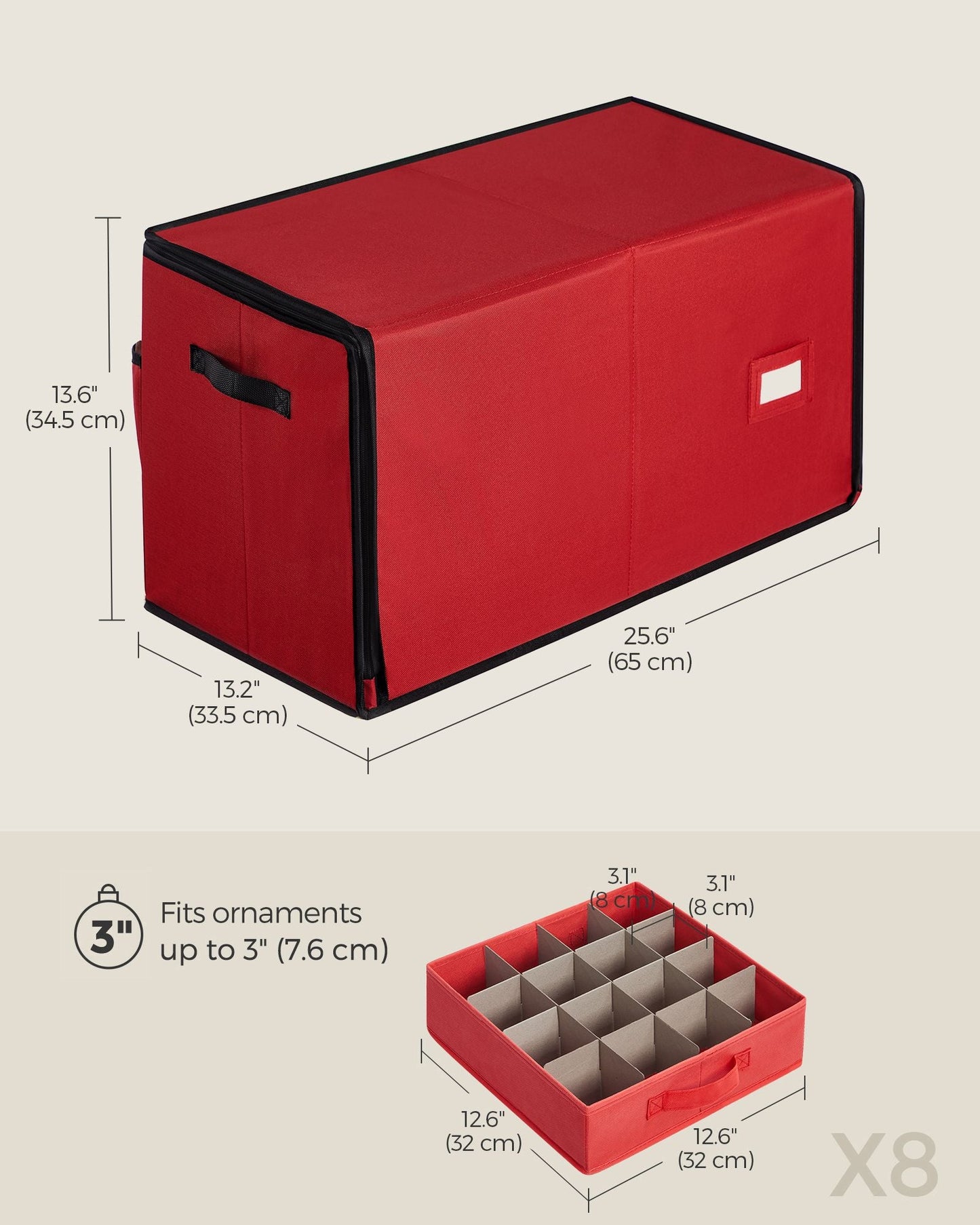 Large Christmas Ornament Storage Box with 128 Slots