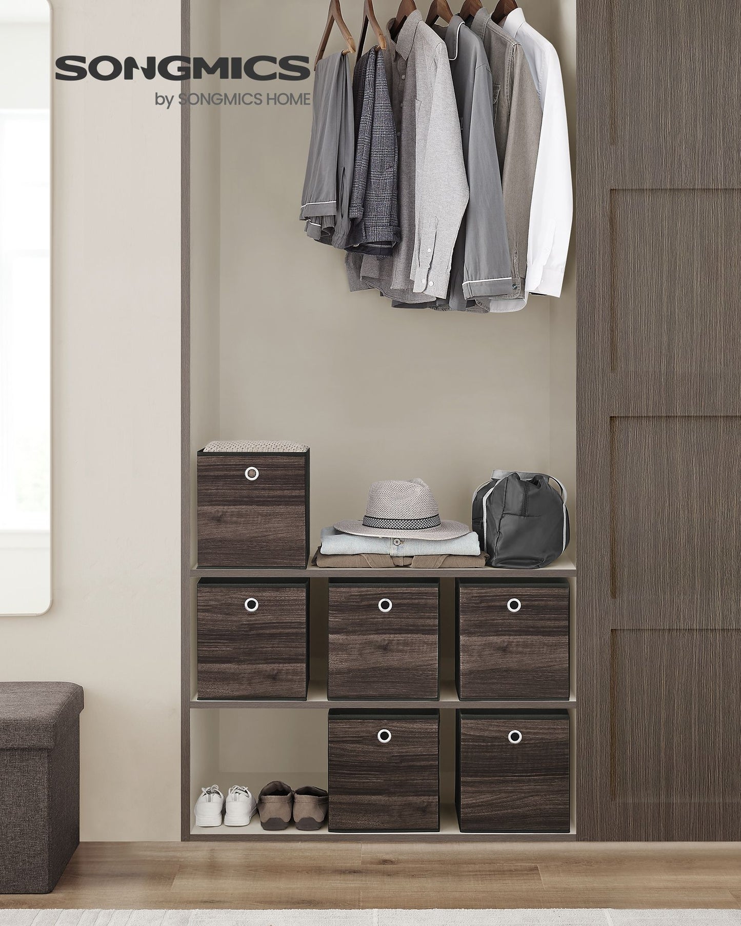 Set of 6 Storage Cubes 10.2 x 10.2 x 11 Inches Chestnut Brown