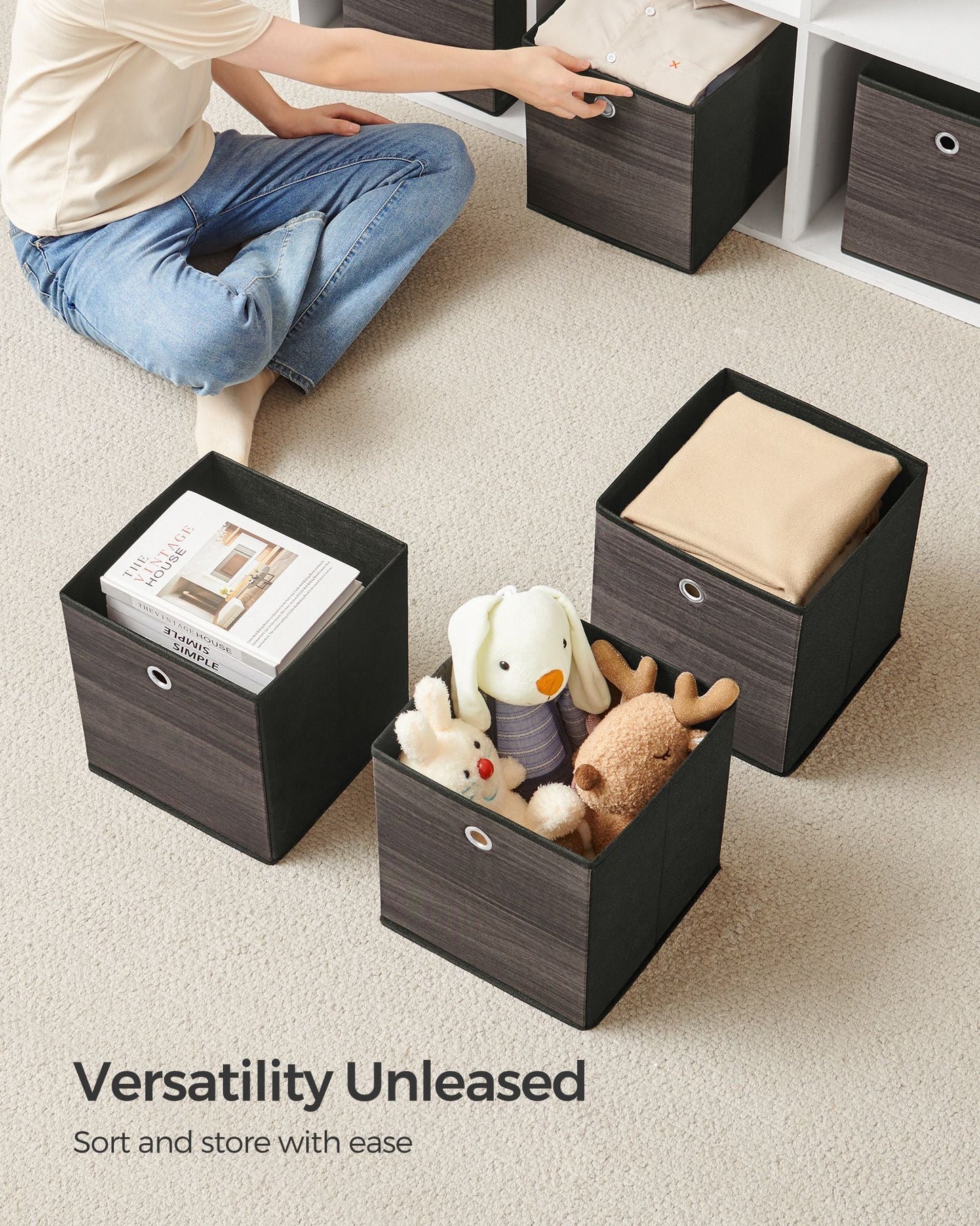 Set of 6 Storage Cubes 10.2 x 10.2 x 11 Inches Chestnut Brown