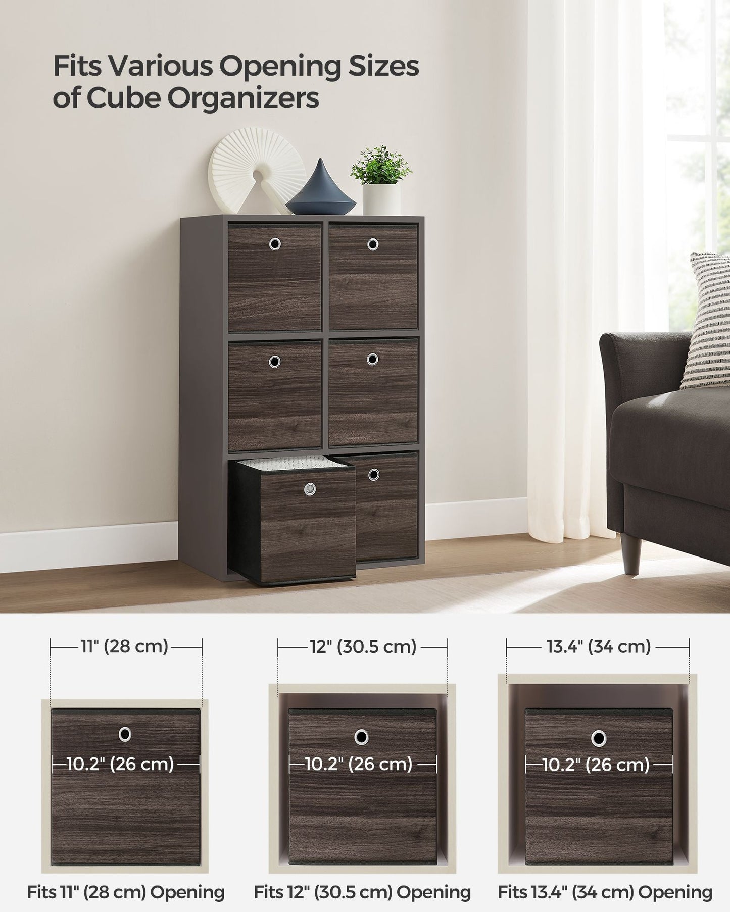 Set of 6 Storage Cubes 10.2 x 10.2 x 11 Inches Chestnut Brown
