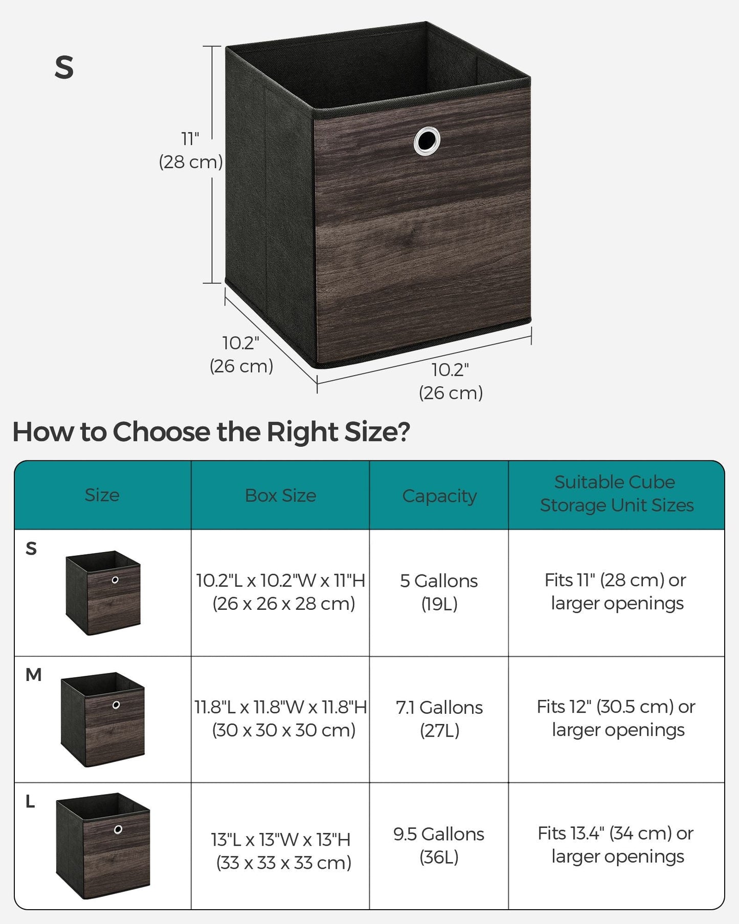 Set of 6 Storage Cubes 10.2 x 10.2 x 11 Inches Chestnut Brown