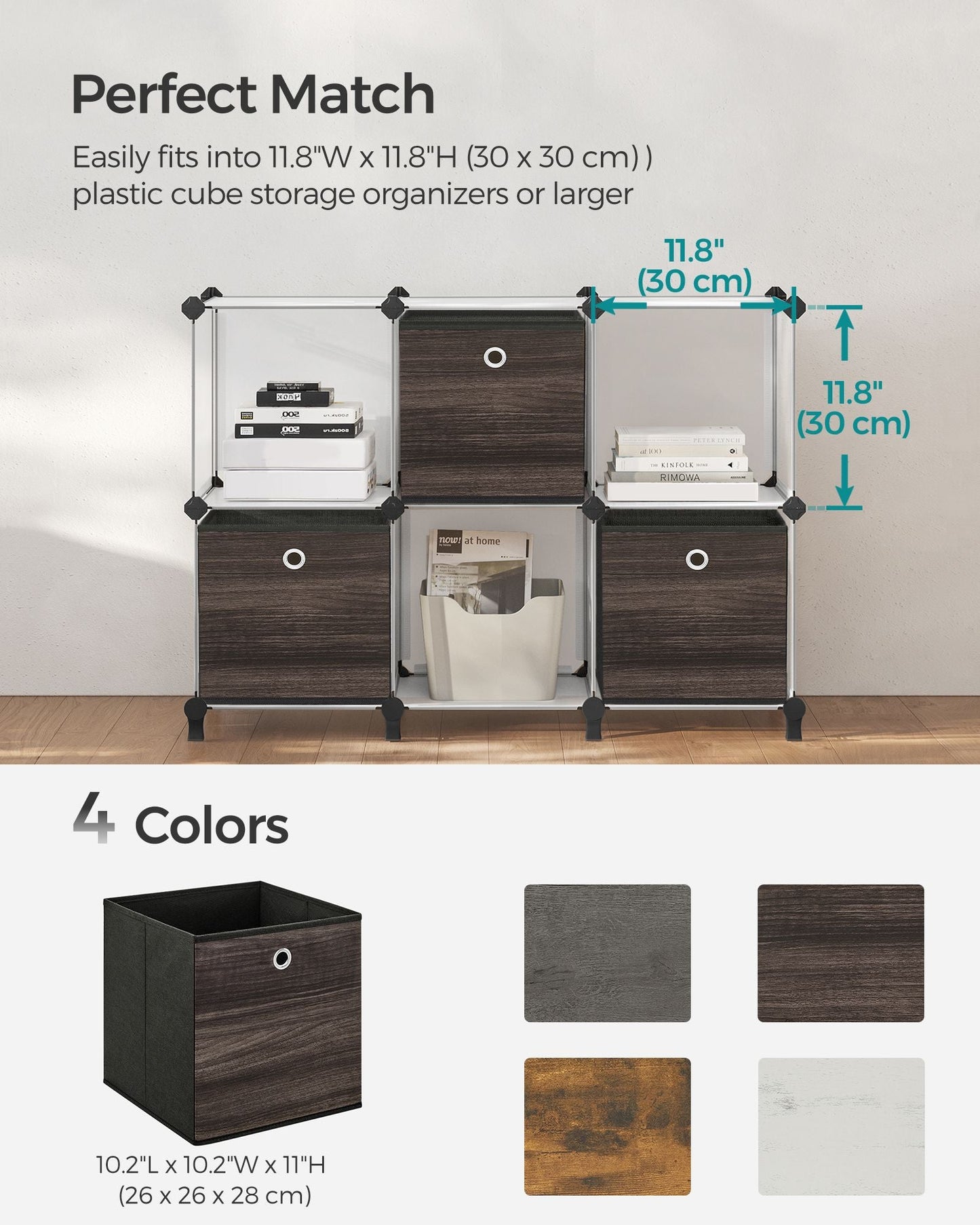 Set of 6 Storage Cubes 10.2 x 10.2 x 11 Inches Chestnut Brown