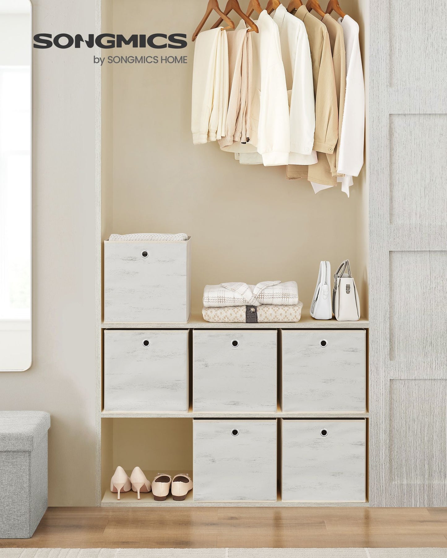Set of 6 Storage Cubes 13 x 13 x 13 Inches Vintage White