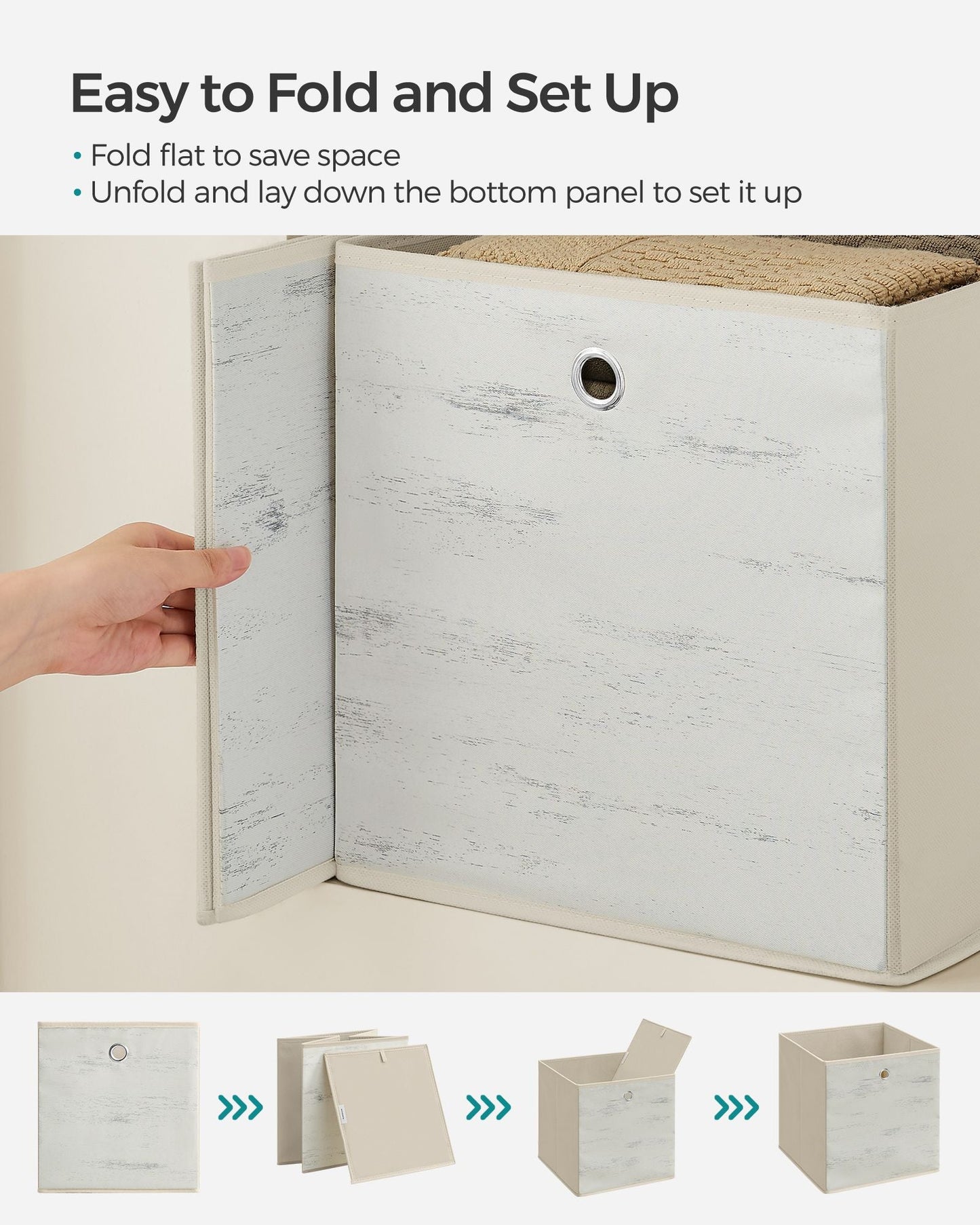 Set of 6 Storage Cubes 13 x 13 x 13 Inches Vintage White