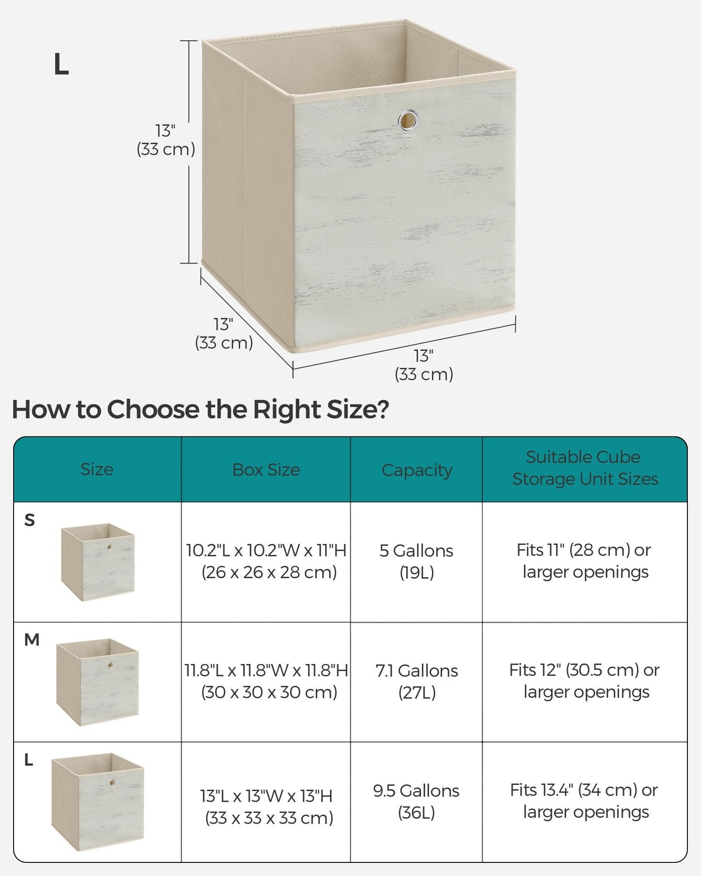 Set of 6 Storage Cubes 13 x 13 x 13 Inches Vintage White