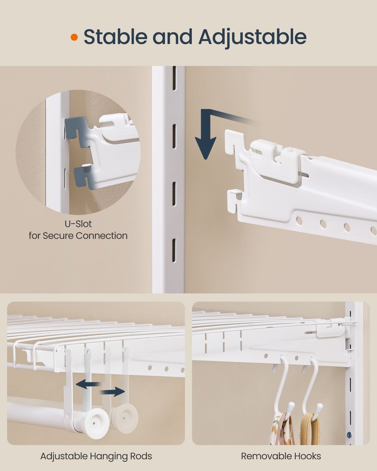 Closet Insert Organizer, 4-8 ft, with 6 Hanging Rods, 6 Shelves, Cloud White