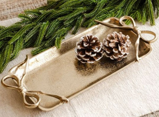 Gold Tray with Ribbon Handles