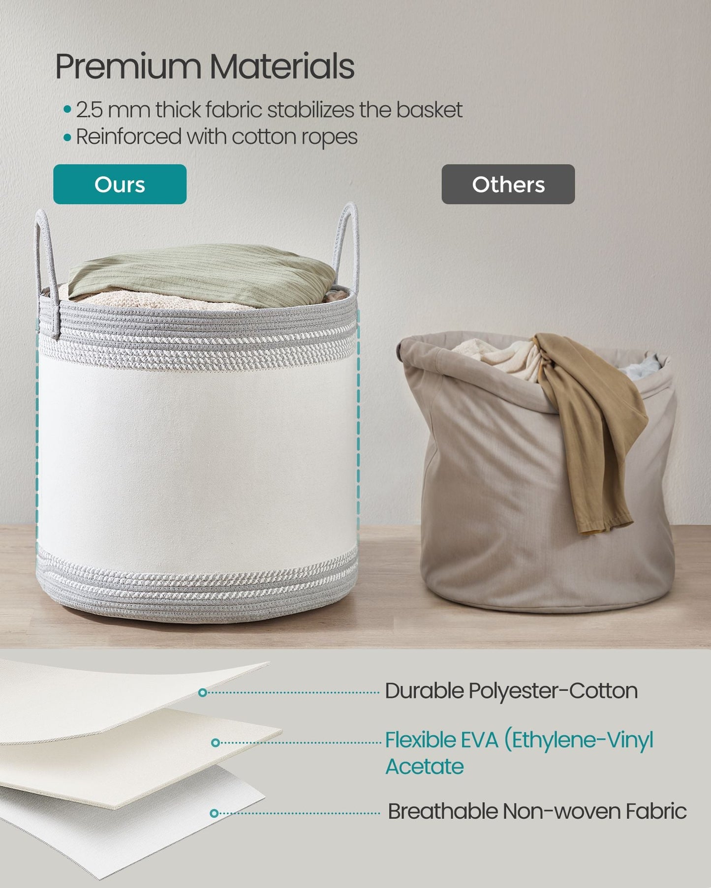 Laundry Hamper, 23.8 Gal., 19.7 x 19.7 x 18.1 Inches, Dove Gray